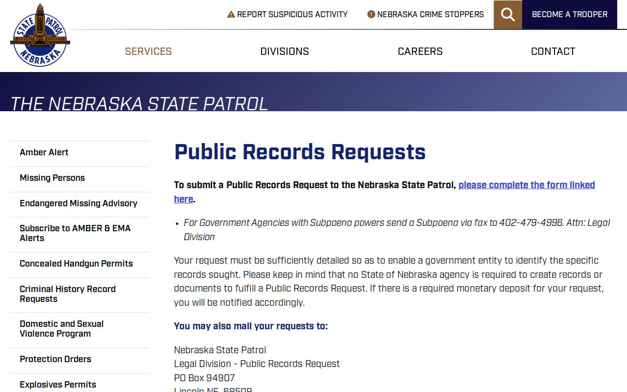 Nebraska public records request channel for Lancaster County arrest records