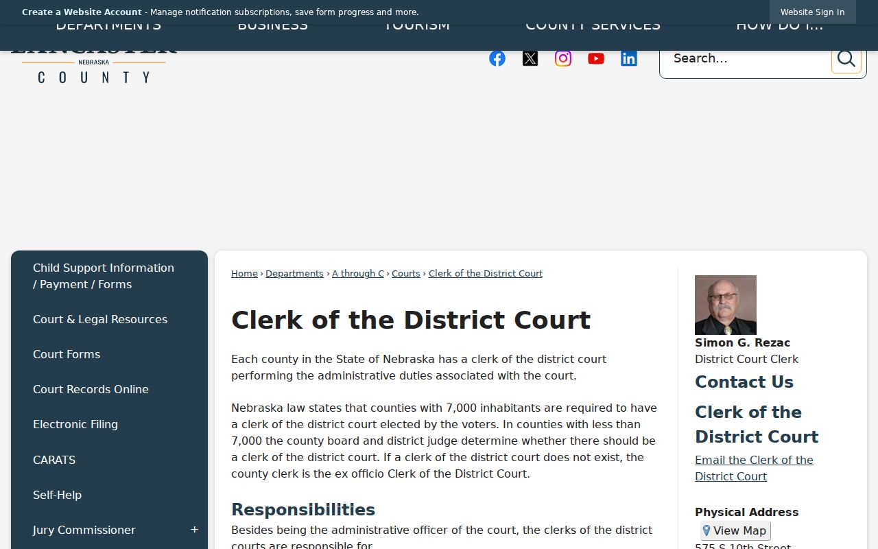 Lancaster County criminal case records page for the District Court Clerk