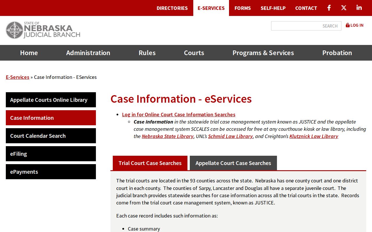Lancaster County criminal court record access options in Nebraska JUSTICE