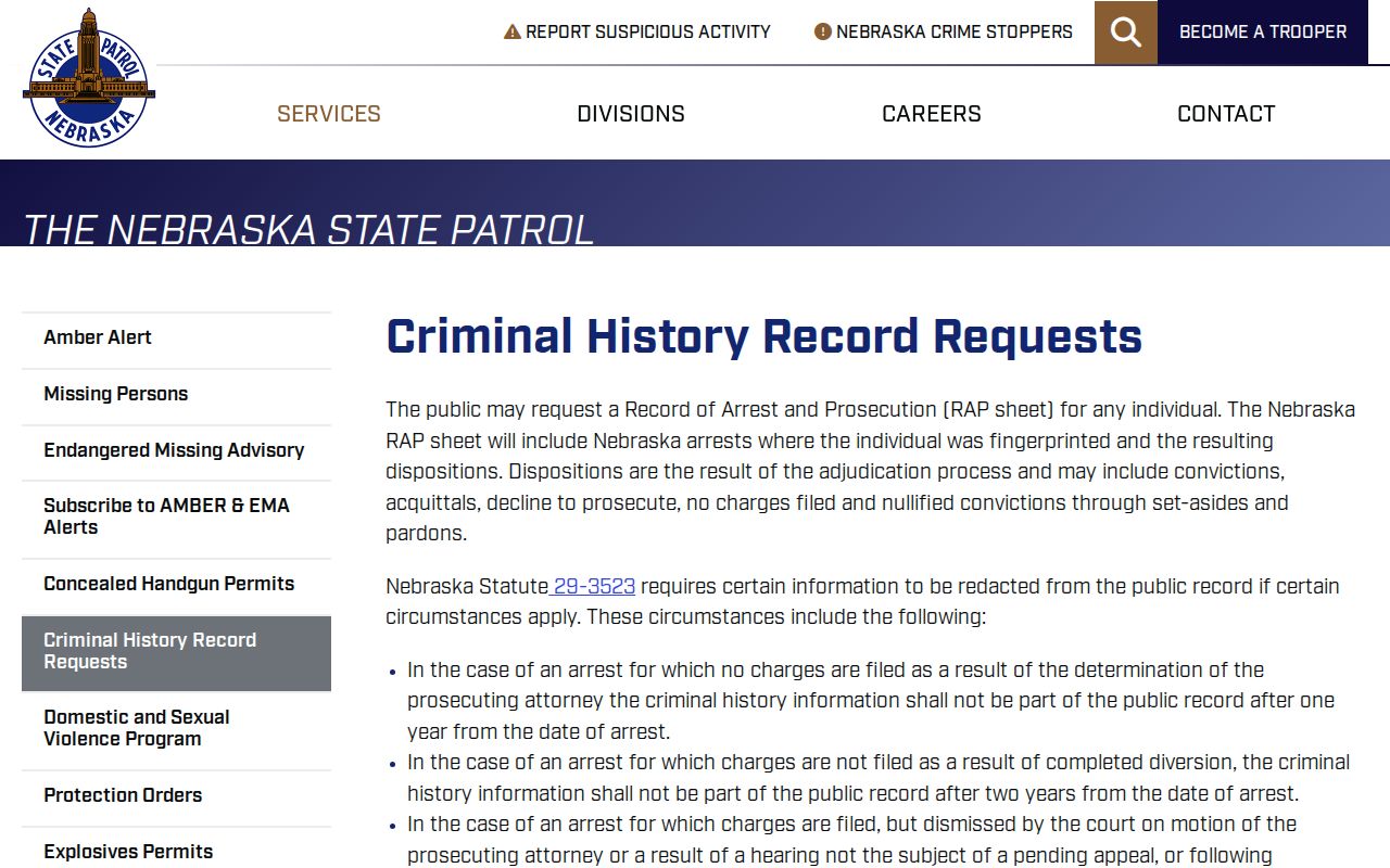 Lancaster County criminal history guidance from the Nebraska State Patrol